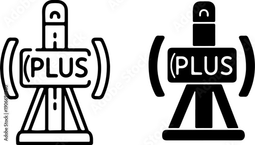 Black and white plus sign satellite dishes symbol communication