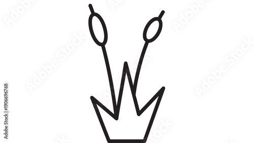 Reeds line icon with cattail marsh plant stems in minimal black outline, simple vector symbol for wetland nature signage, ecology apps, and botanical labels