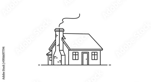 Minimalist small cottage line art — cozy countryside house icon vector illustration