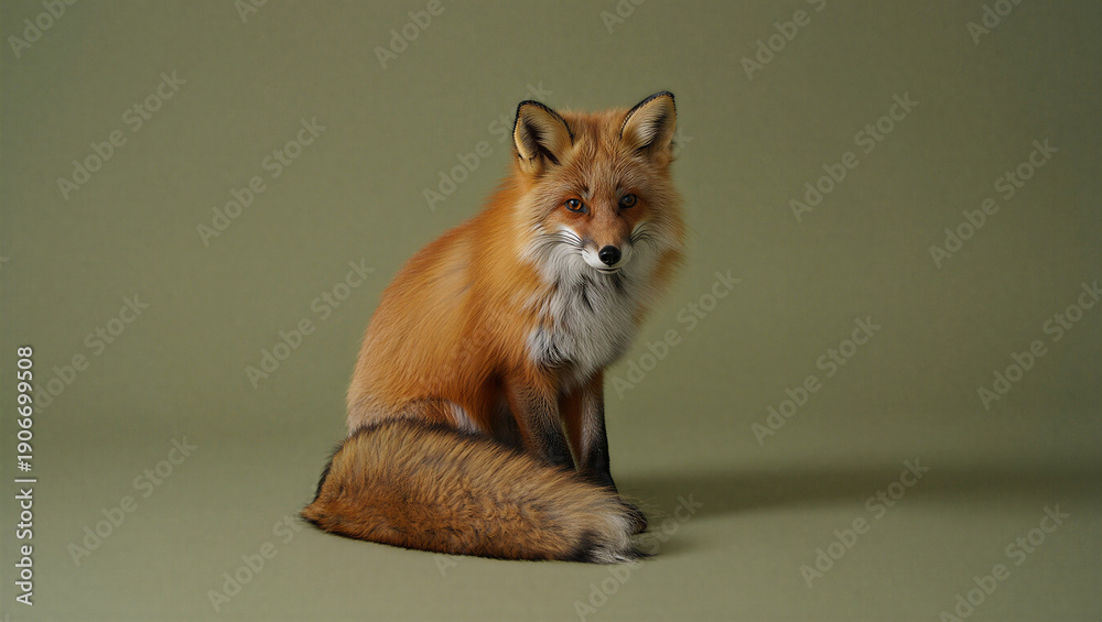 Obraz premium Minimalist Fox Portrait on Neutral Background, Wildlife Calm Concept, Elegant Animal Symbol for Nature, Focus, Strategy and Serenity
