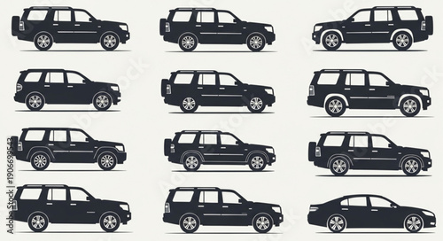 Collection of SUV and Sedan Vehicle Silhouettes.