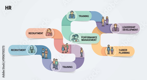 Conceptual illustration of work-life balance with woman meditating and office buildings on a scale.