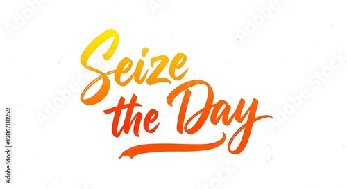 Artistic calligraphy rendering of the motivational phrase seize the day in vibrant yellow and orange gradient colors