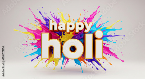 Creative happy holi vector typography with vibrant color splash background for festival celebration banner greeting card poster and modern decorative design use
