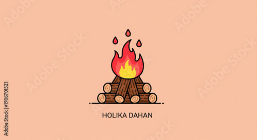 Traditional Holika Dahan bonfire vector illustration showing sacred fire ritual of Hindu festival symbolizing victory of good over evil for festive design background use