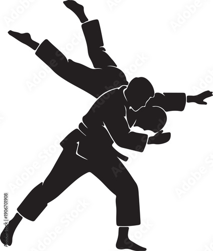 Judo Throw of white background..