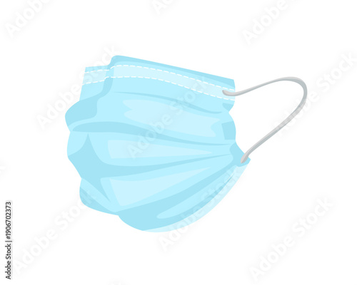 Blue disposable medical mask isolated on white background. Vector flat cartoon illustration. Protection face mask icon. 
