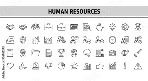 A comprehensive collection of human resources icons representing various concepts