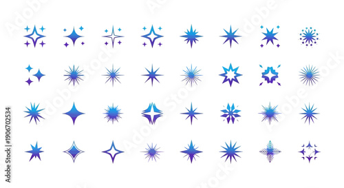 Abstract illustration of diverse starburst designs in vibrant blue and purple gradients