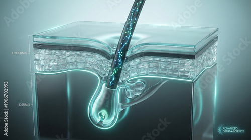 Hair Follicle Serum Penetration Illustration, Scalp Treatment and Hair Growth Concept

