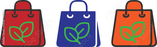 shopping eco bag red bule orange leaf logo icons set vector illustration design collection 