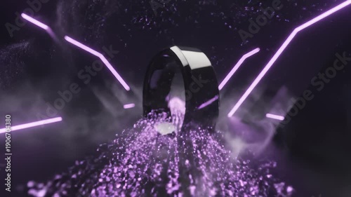 Wallpaper Mural Futuristic Smart Ring Spinning With Purple Particles and Neon Lights in Dark Environment Torontodigital.ca