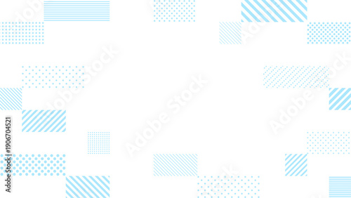 水色のデジタルなドットとストライプ柄の四角形の飾りのフレーム