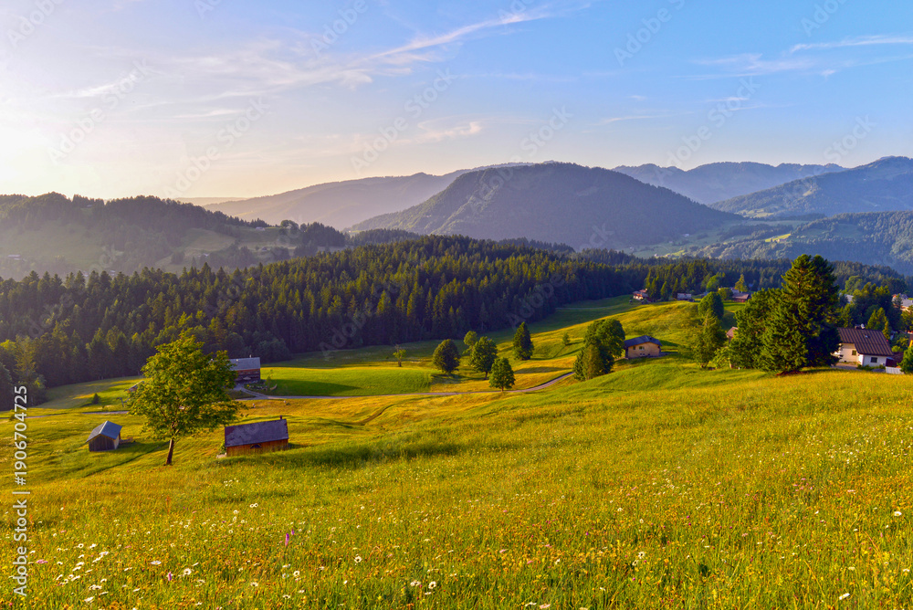 Obraz premium Das Bregenzerwaldgebirge in Schetteregg-Amagmach (Gemeinde Egg) in Vorarlberg