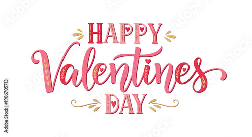A festive Happy Valentine's Day greeting with pink and gold text on a white background.