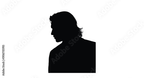 Silhouette of a man s profile against a stark white background facing left