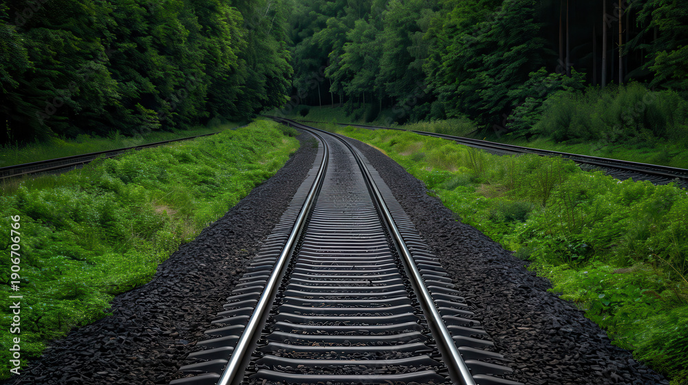 Fototapeta premium A train track with a train in the distance