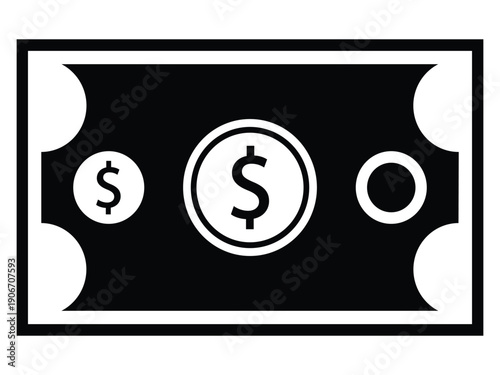 Black and white dollar bill icon simple design