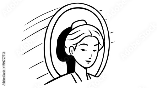 An elegant female face drawn without lifting the line.