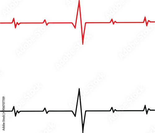 A diverse set of red heartbeat lines and electrocardiogram waveforms, some incorporating small heart symbols, illustrating vital signs and medical
