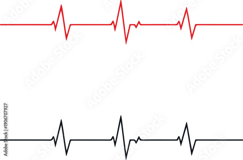 Red heartbeat line graphic showing medical pulse rhythm on a clean white background. Simple ECG-style design ideal for healthcare logos, cardiology themes, wellness visuals, and medical infographics.
