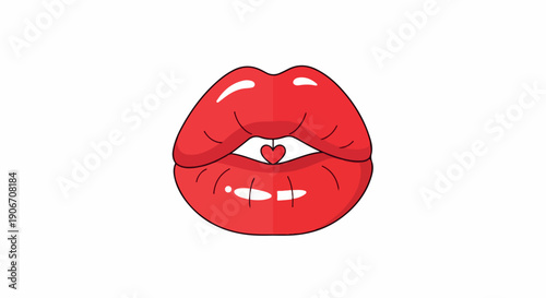 Digital illustration of red lips with an eye and heart in the center on a white background with bold lines and bright colors.