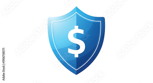 Blue shield with dollar sign symbol isolated on white background