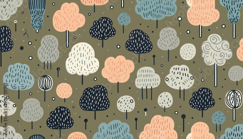 seamless background with abstract woolly cute trees in vector format