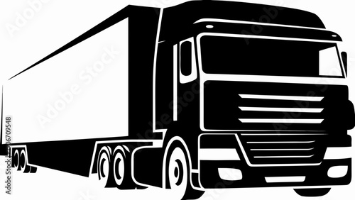 commercial semi truck tractor trailer silhouette vector