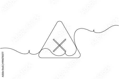 Caution cross hazard warning sign icon in triangle continuous one line drawing on white background minimalist restricted area cross symbol outline vector illustration