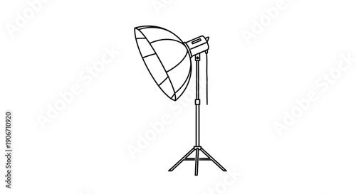 Minimalist studio lighting umbrella line art with stand — photography equipment icon vector