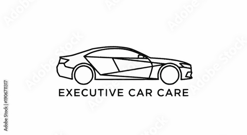 Simple black and white illustration of a sports car with car care service text.