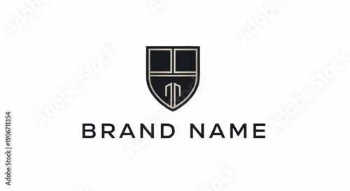 Modern shield logo design template for brand identity.