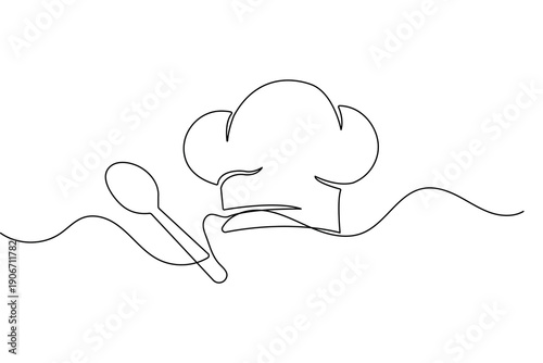 Chef hat continuous one line drawing and minimalist style isolate outline vector illustration