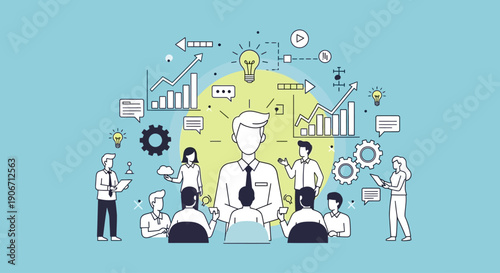 Conceptual illustration of work-life balance with woman meditating and office buildings on a scale.