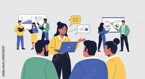 Teamwork and collaboration in a modern office environment with diverse employees.