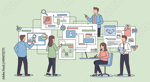 Teamwork and collaboration in a modern office environment with diverse employees.