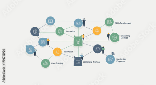 Conceptual illustration of work-life balance with woman meditating and office buildings on a scale.