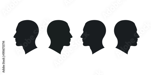 Four silhouettes of human profiles facing different directions in a row