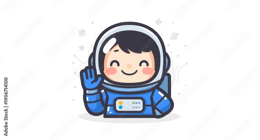 Fototapeta premium Cute astronaut icon making the okay gesture in a science technology theme