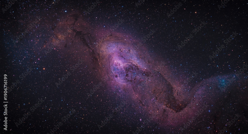 Fototapeta premium Bright galaxy backdrop with mixed color star clusters and cosmic dust