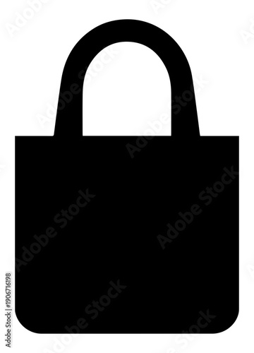 Black filled icon of a reusable canvas tote bag on white background for eco friendly shopping