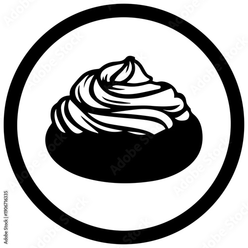 Black filled icon of a round cream puff or profiterole in a circle