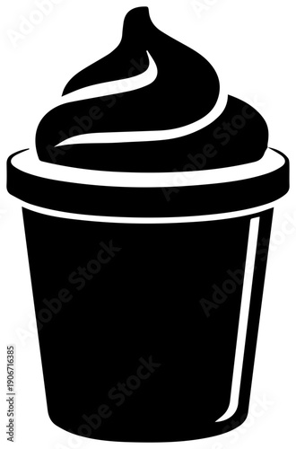 Black filled icon of a sealed cup of yogurt with a swirl on top isolated on white background