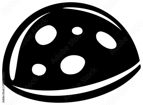 Black filled icon of a soft ball of mozzarella cheese on white background with holes