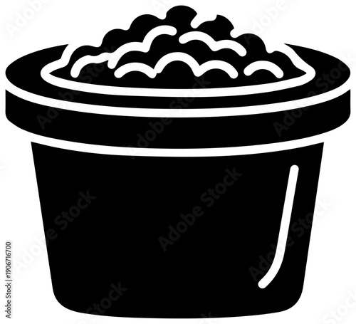 Black filled icon of a tub of cottage cheese isolated on white background simple design minimalistic style and clear details