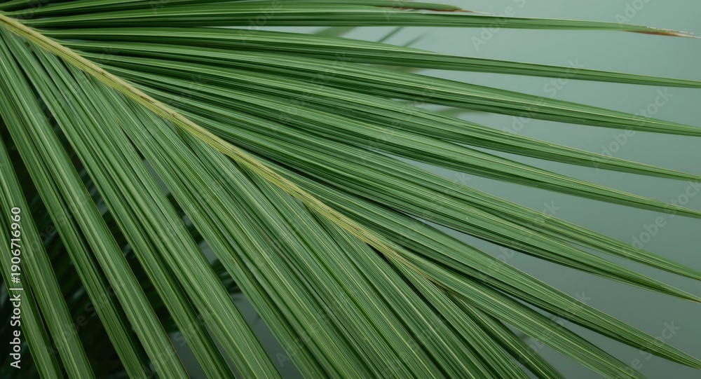 Obraz premium Green palm leaf surface texture emphasizing natural vein and color