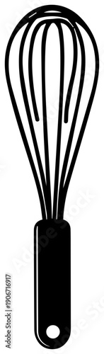 Black wire whisk icon isolated on white background kitchen utensil for mixing and blending ingredients simple design