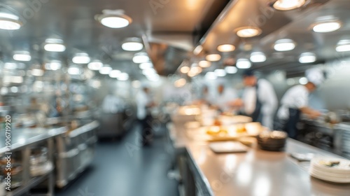 Wallpaper Mural Professional galley of a ship restaurant with blurred focus on kitchen activity. Torontodigital.ca