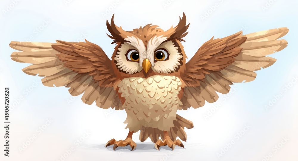 Obraz premium lighthearted 2d rendering of a smiling cartoon owl with feather details